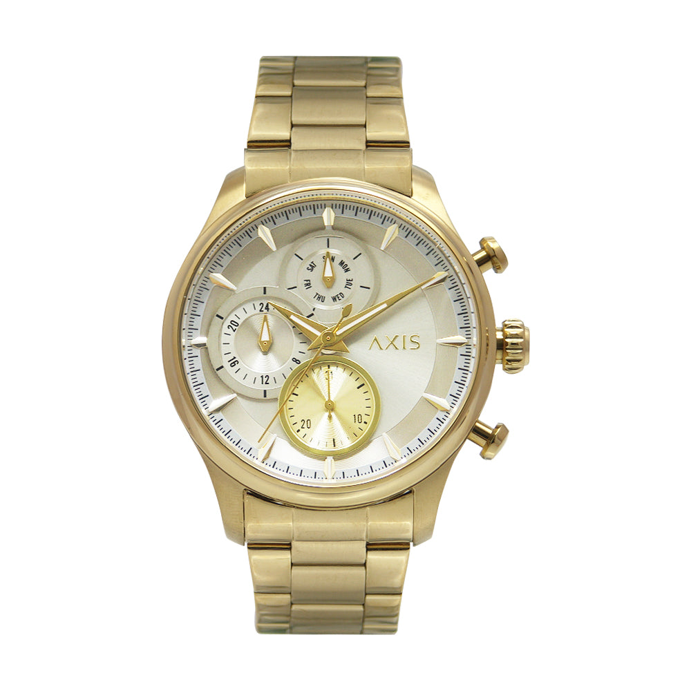 Stainless Steel Band Axis Watch Gold Axis Ford Multifunction 44mm