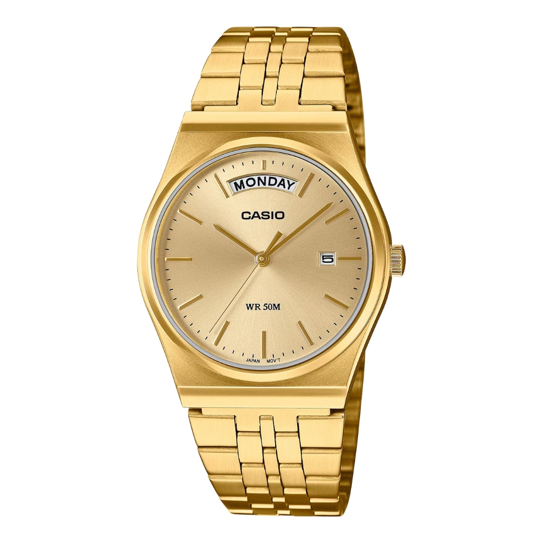 Casio Analog Gold Day-Date 35mm Stainless Steel Band
