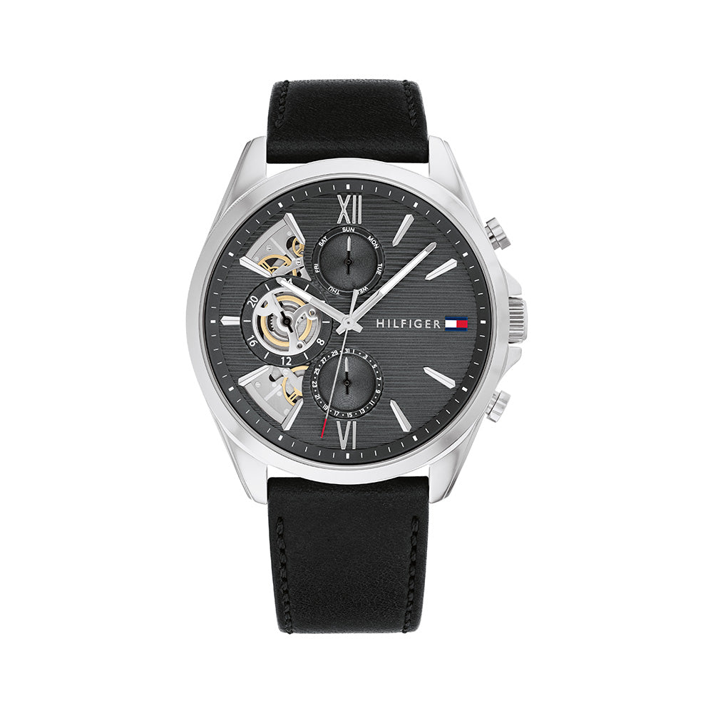 Black Tommy Hilfiger Watch Leather Band Tommy Hilfiger Baker
