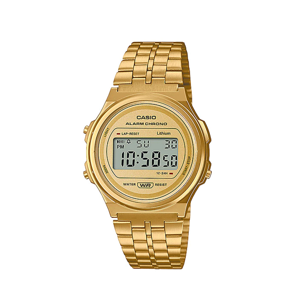Vintage Digital Gold Digital 37mm Stainless Steel Band