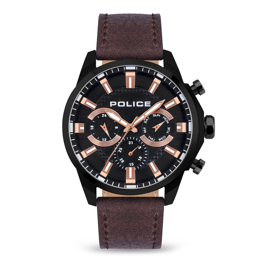 Police Menelik Multifunction 46mm Leather Band