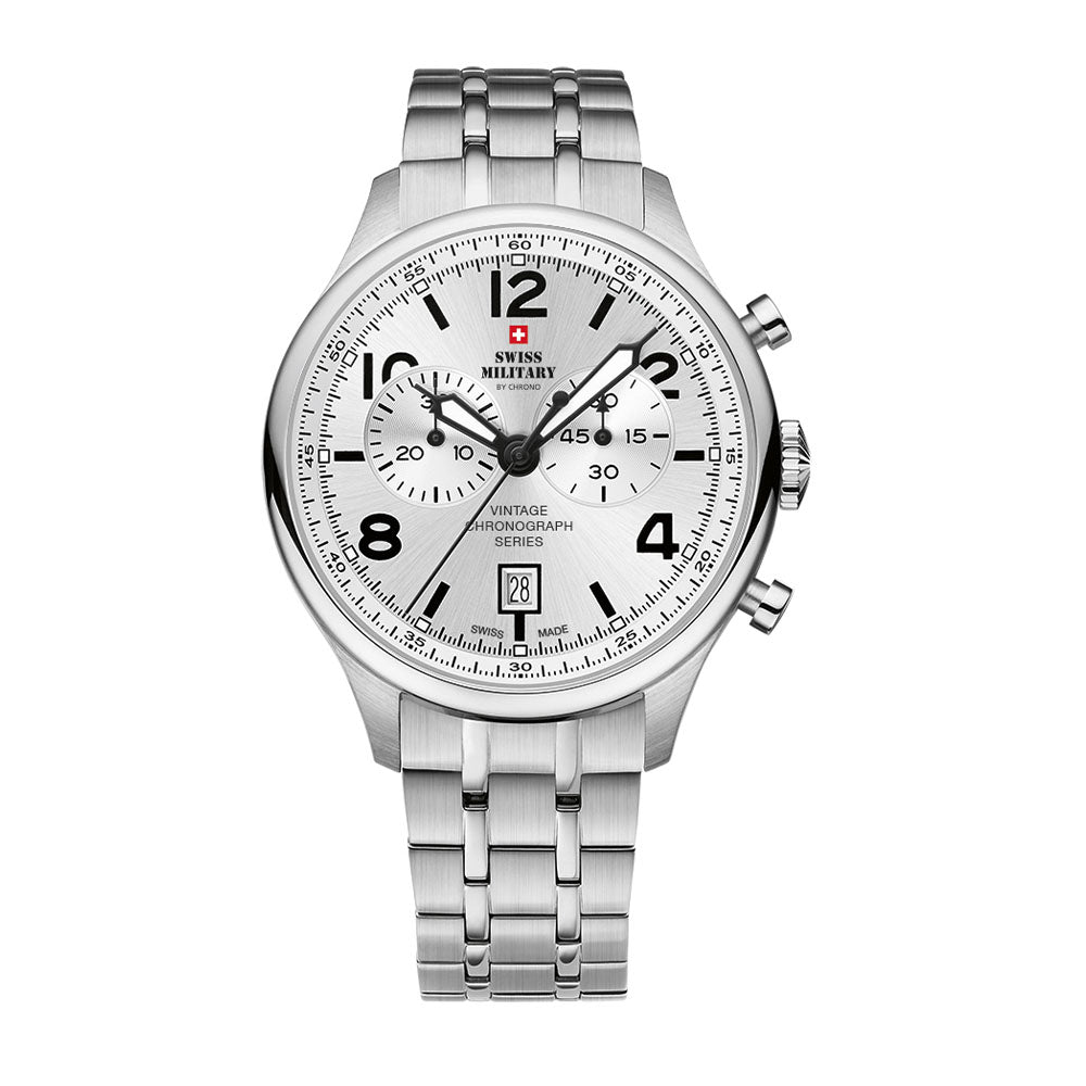 Montre Swiss Military Chrono 100 Mètres étanche - Mouvement Quartz, Cadran Blanc Argenté - Occasion