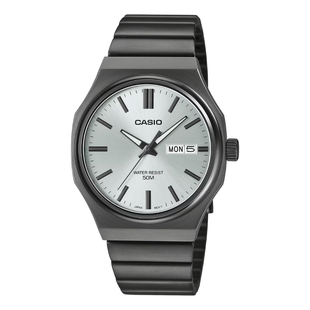 Casio Analog Steel Day-Date 37.5mm Stainless Steel Band