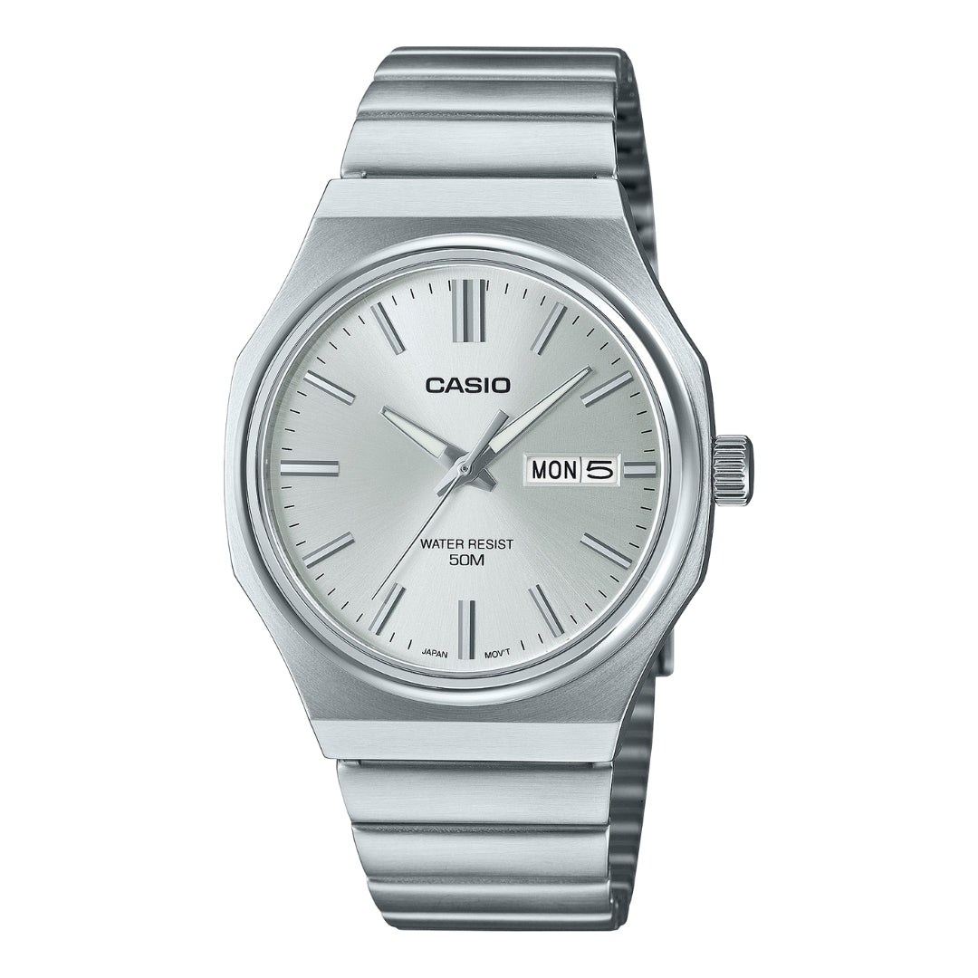 Casio Analog Steel Day-Date 37.5mm Stainless Steel Band