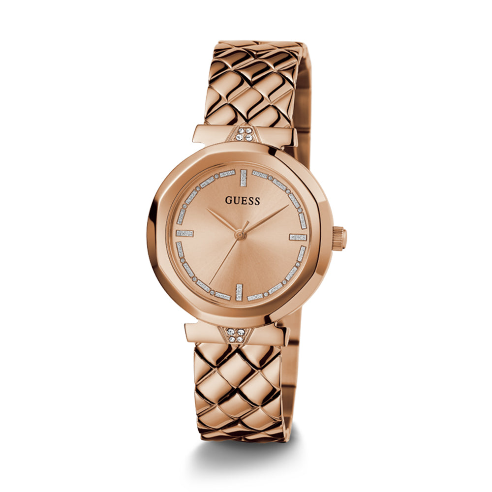 guess rose gold dress Guess Luna Diamonds Rose Gold Dial Rose Gold Steel Strap Watch for Women