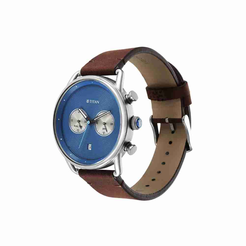 Titan Blue Dial Watch Leather Titan Retro Multifunction 42mm