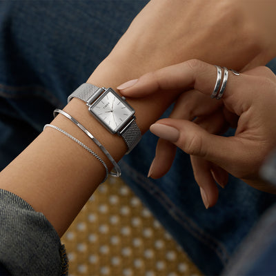 Timex Transcend Rectangle 3-Hand 22mm Stainless Steel Band