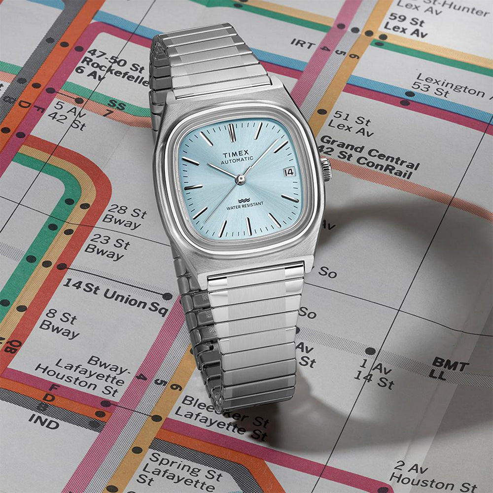 knee length dresses for ladies Timex Automatic 1983 E Line Reissue 34mm Gold-Tone Expansion Band Watch main image 0