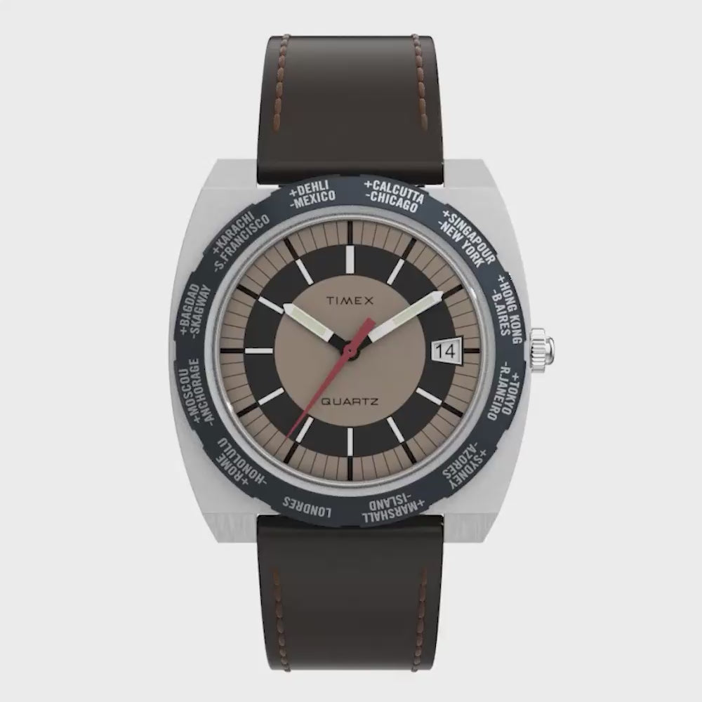 Timex Q Timex 1972 Reissue Date 39mm Leather Band