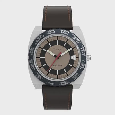 Timex Q Timex 1972 Reissue Date 39mm Leather Band