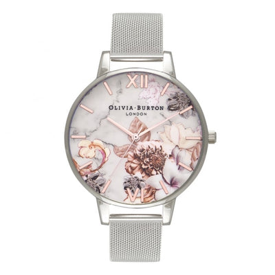 Marble Florals 3-Hand 38mm Mesh Band