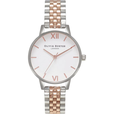 Olivia Burton White Metal Band 3-Hand 30mm Stainless Steel Band