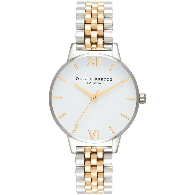 Olivia Burton White Metal Band 3-Hand 30mm Stainless Steel Band