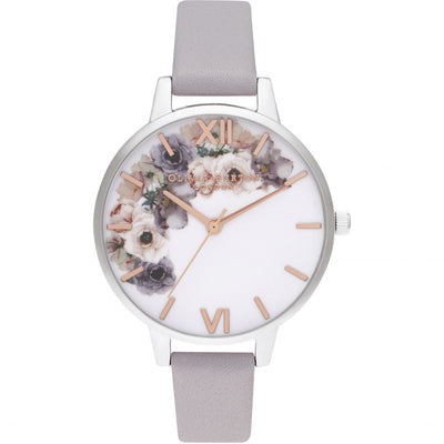 Olivia Burton Watercolour Florals 3-Hand 34mm Leather Band